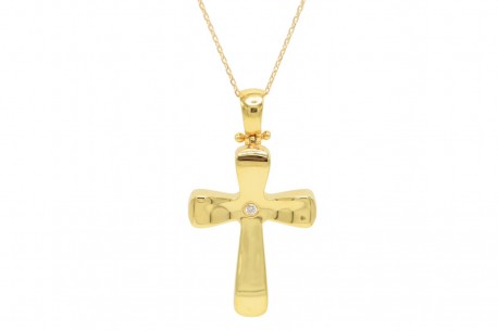Σταυρός Με Αλυσίδα Χρυσός, 14 Καράτια,Λευκά Ζιργκόν oro1868 