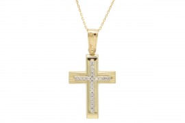Σταυρός Με Αλυσίδα Χρυσός, 14 Καράτια, Λευκά Ζιργκόν oro1882