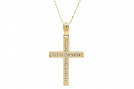 Σταυρός Με Αλυσίδα Χρυσός, 14 Καράτια, Λευκά Ζιργκόν oro1888