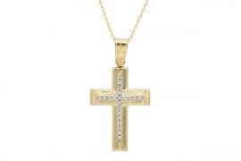 Σταυρός Με Αλυσίδα Χρυσός, 14 Καράτια, Λευκά Ζιργκόν oro1884