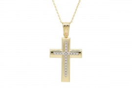 Σταυρός Με Αλυσίδα Χρυσός, 14 Καράτια, Λευκά Ζιργκόν oro1885