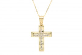 Σταυρός Με Αλυσίδα Χρυσός, 14 Καράτια, Λευκά Ζιργκόν oro1887