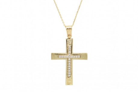 Σταυρός Με Αλυσίδα Χρυσός, 14 Καράτια, Λευκά Ζιργκόν oro1889 