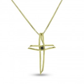 Σταυρός Με Αλυσίδα Χρυσός, 14 Καράτια Με Μαύρο Ζιργκόν oro2612