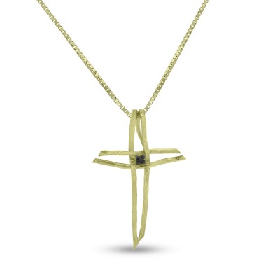 Σταυρός Με Αλυσίδα Χρυσός, 14 Καράτια Με Μαύρο Ζιργκόν oro2612 Σταυρός Με Αλυσίδα Χρυσός, 14 Καράτια Με Μαύρο Ζιργκόν oro2612