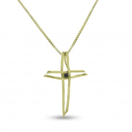 Σταυρός Με Αλυσίδα Χρυσός, 14 Καράτια Με Μαύρο Ζιργκόν oro2612 