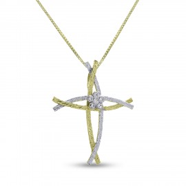 Σταυρός Με Αλυσίδα Δίχρωμος Χρυσό-Λευκόχρυσο, 14 Καράτια, Λευκά Ζιργκόν oro2613