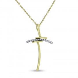 Σταυρός Με Αλυσίδα Δίχρωμος Χρυσό-Λευκόχρυσο, 14 Καράτια, Λευκά Ζιργκόν oro2614