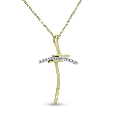 Σταυρός Με Αλυσίδα Δίχρωμος Χρυσό-Λευκόχρυσο, 14 Καράτια, Λευκά Ζιργκόν oro2614