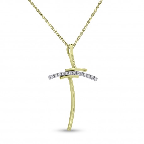 Σταυρός Με Αλυσίδα Δίχρωμος Χρυσό-Λευκόχρυσο, 14 Καράτια, Λευκά Ζιργκόν oro2614 