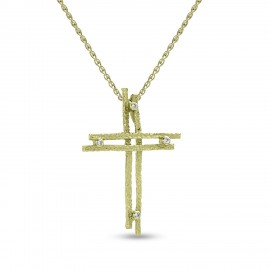 Σταυρός Με Αλυσίδα Χρυσός, 14 Καράτια Με Λευκά Ζιργκόν oro2615