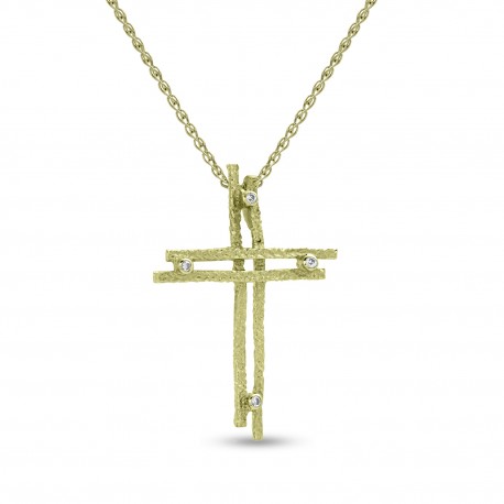 Σταυρός Με Αλυσίδα Χρυσός, 14 Καράτια Με Λευκά Ζιργκόν oro2615 
