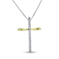 Σταυρός Δίχρωμος Λευκόχρυσο-Χρυσό 14 Καράτια Με Αλυσίδα oro2789