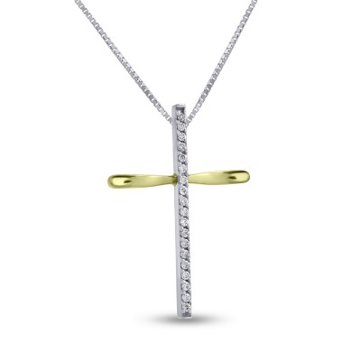 Σταυρός Δίχρωμος Λευκόχρυσο-Χρυσό 14 Καράτια Με Αλυσίδα oro2789