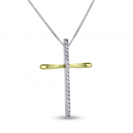 Σταυρός Δίχρωμος Λευκόχρυσο-Χρυσό 14 Καράτια Με Αλυσίδα oro2789 