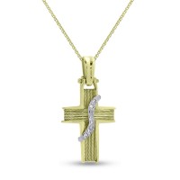 Σταυρός Με Αλυσίδα,Χρυσός,14 Καράτια Με Λευκό Ζιργκόν oro2839