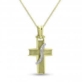 Σταυρός Με Αλυσίδα,Χρυσός,14 Καράτια Με Λευκό Ζιργκόν oro2839