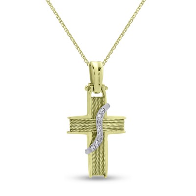 Σταυρός Με Αλυσίδα,Χρυσός,14 Καράτια Με Λευκό Ζιργκόν oro2839