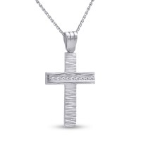 Σταυρός Με Αλυσίδα Λευκόχρυσος, 14 Καράτια, Λευκά Ζιργκόν oro2795