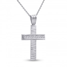 Σταυρός Με Αλυσίδα Λευκόχρυσος, 14 Καράτια, Λευκά Ζιργκόν oro2795