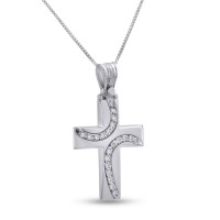 Σταυρός Triantos με Αλυσίδα Λευκόχρυσος, 14 Καράτια, με Ζιργκόν 1.2.1107