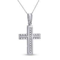 Σταυρός Με Αλυσίδα Λευκόχρυσος, 14 Καράτια, Λευκά Ζιργκόν oro2797