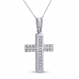 Σταυρός Με Αλυσίδα Λευκόχρυσος, 14 Καράτια, Λευκά Ζιργκόν oro2797