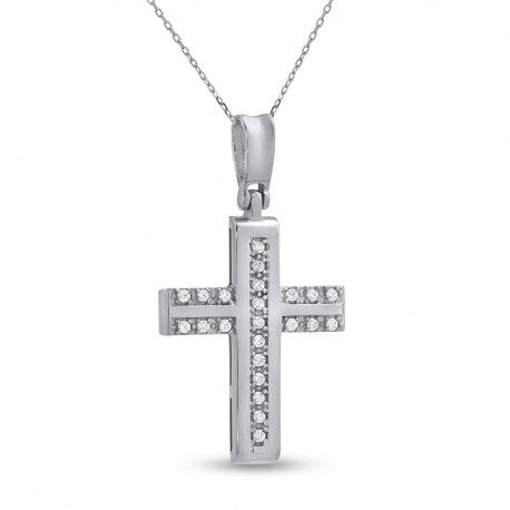 Σταυρός Με Αλυσίδα Λευκόχρυσος, 14 Καράτια, Λευκά Ζιργκόν oro2797 