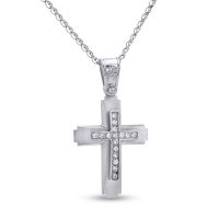 Σταυρός Με Αλυσίδα Λευκόχρυσος, 14 Καράτια, Λευκά Ζιργκόν oro2824