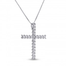Σταυρός Με Αλυσίδα Λευκόχρυσος, 14 Καράτια, Λευκά Ζιργκόν oro2808