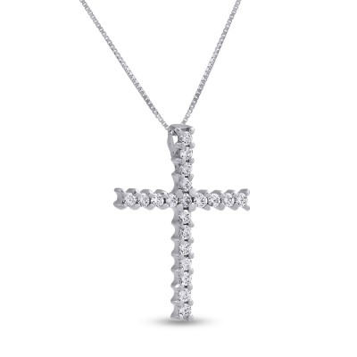 Σταυρός Με Αλυσίδα Λευκόχρυσος, 14 Καράτια, Λευκά Ζιργκόν oro2808
