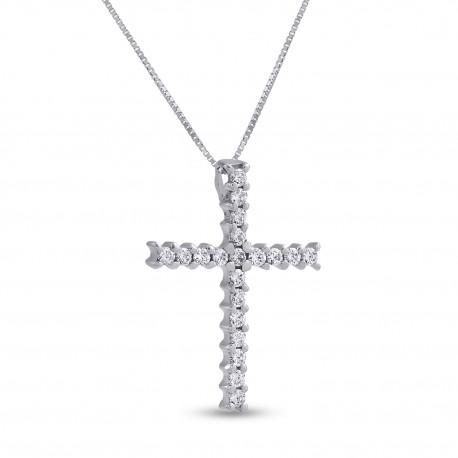 Σταυρός Με Αλυσίδα Λευκόχρυσος, 14 Καράτια, Λευκά Ζιργκόν oro2808 