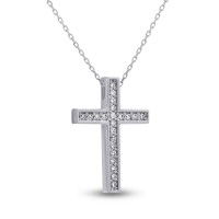 Σταυρός Με Αλυσίδα Λευκόχρυσος, 18 Καράτια, Λευκά Μπριγιάν oro2817