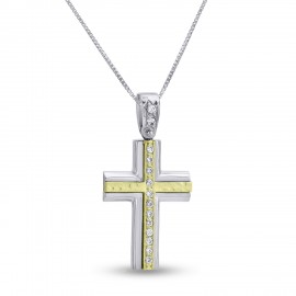 Σταυρός Δίχρωμος Λευκόχρυσο-Χρυσό 14 Καράτια Με Αλυσίδα oro2790