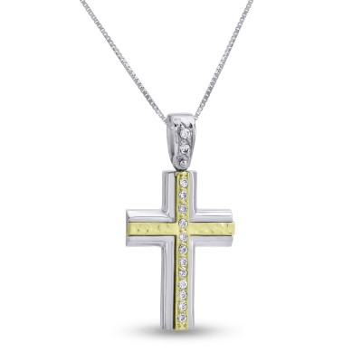 Σταυρός Δίχρωμος Λευκόχρυσο-Χρυσό 14 Καράτια Με Αλυσίδα oro2790 Σταυρός Δίχρωμος Λευκόχρυσο-Χρυσό 14 Καράτια Με Αλυσίδα oro2790
