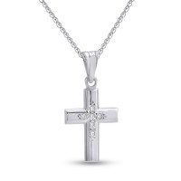 Σταυρός Με Αλυσίδα Λευκόχρυσος, 14 Καράτια, Λευκά Ζιργκόν oro2816