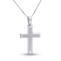Σταυρός Με Αλυσίδα Λευκόχρυσος, 14 Καράτια, Λευκά Ζιργκόν oro2820