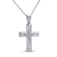 Σταυρός Με Αλυσίδα Λευκόχρυσος, 14 Καράτια, Λευκά Ζιργκόν oro2810