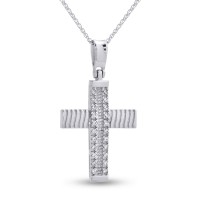 Σταυρός Με Αλυσίδα Λευκόχρυσος, 14 Καράτια, Λευκά Ζιργκόν oro2805