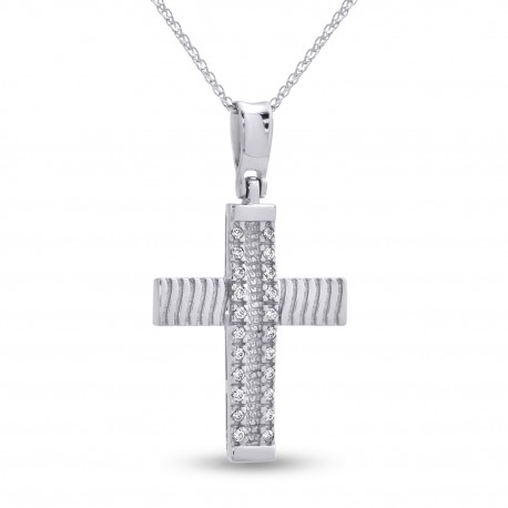 Σταυρός Με Αλυσίδα Λευκόχρυσος, 14 Καράτια, Λευκά Ζιργκόν oro2805 