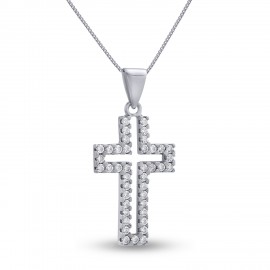 Σταυρός Με Αλυσίδα Λευκόχρυσος, 14 Καράτια, Λευκά Ζιργκόν oro2818
