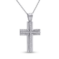 Σταυρός Με Αλυσίδα Λευκόχρυσος, 14 Καράτια, Λευκά Ζιργκόν oro2821