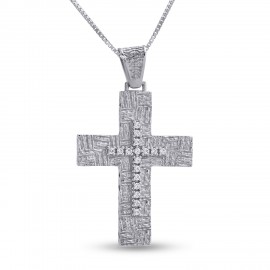Σταυρός Με Αλυσίδα Λευκόχρυσος, 14 Καράτια, Λευκά Ζιργκόν oro2815