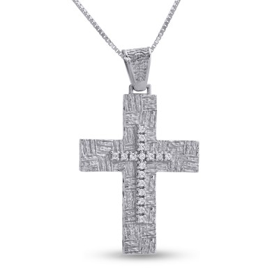 Σταυρός Με Αλυσίδα Λευκόχρυσος, 14 Καράτια, Λευκά Ζιργκόν oro2815