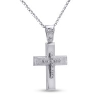 Σταυρός Με Αλυσίδα Λευκόχρυσος, 14 Καράτια, Λευκά Ζιργκόν oro2809