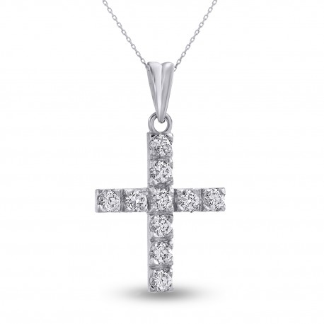Σταυρός Με Αλυσίδα Λευκόχρυσος, 14 Καράτια, Λευκά Ζιργκόν oro2819 
