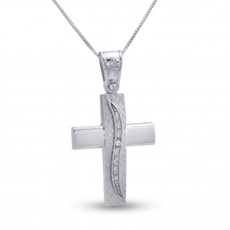 Σταυρός Με Αλυσίδα Λευκόχρυσος, 14 Καράτια, Λευκά Ζιργκόν oro2799 