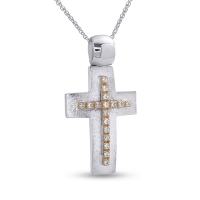 Σταυρός Δίχρωμος Λευκόχρυσο-Ροζ Χρυσό 14 Καράτια Με Αλυσίδα oro2793