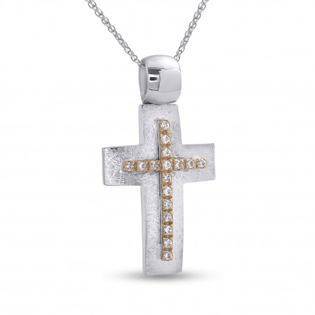 Σταυρός Δίχρωμος Λευκόχρυσο-Ροζ Χρυσό 14 Καράτια Με Αλυσίδα oro2793 
