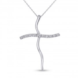 Σταυρός Με Αλυσίδα Λευκόχρυσος, 14 Καράτια, Λευκά Ζιργκόν oro2822